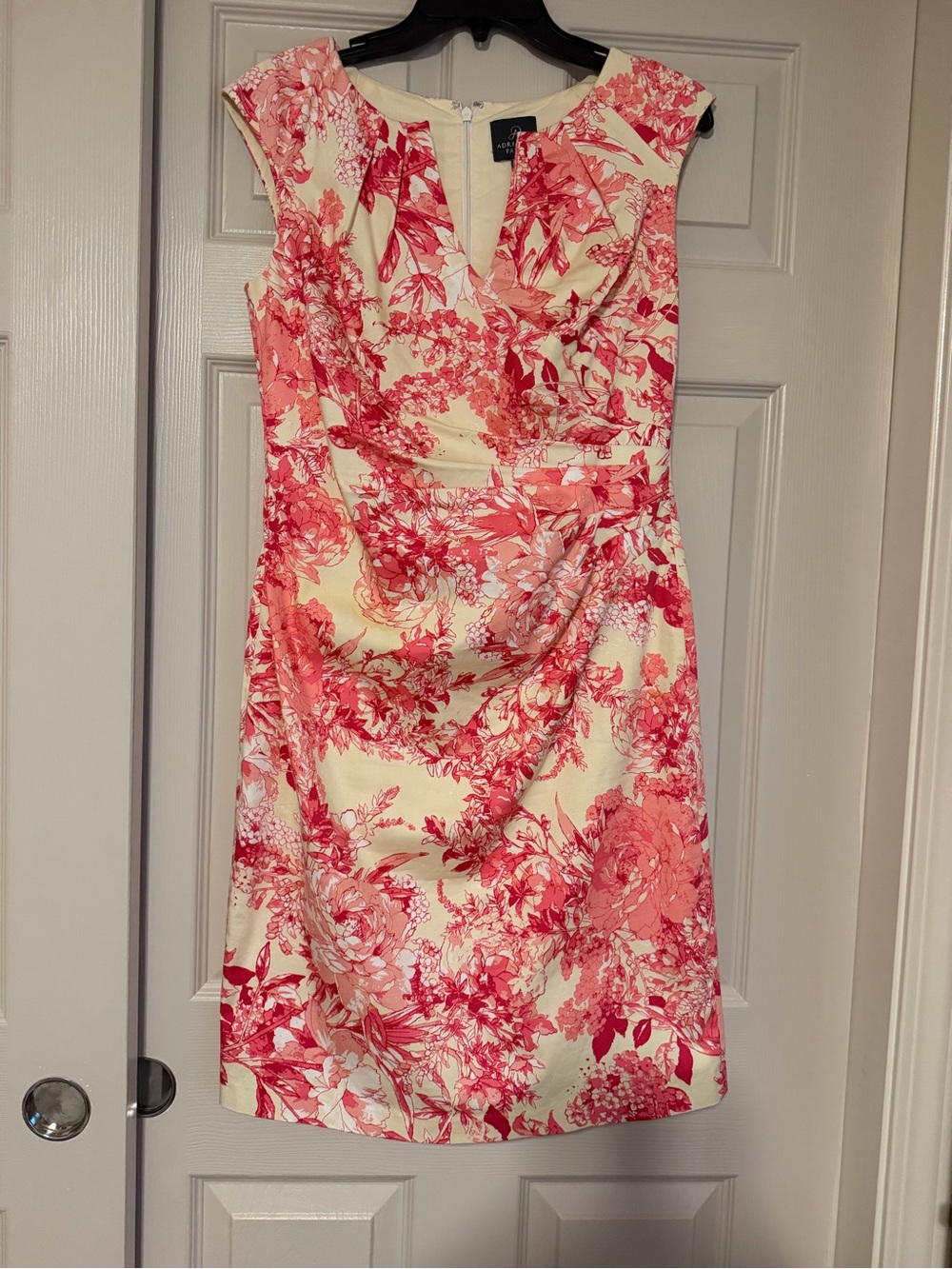 Floral V-Neck Sheath Dress in Cream and Coral. Adrianna Papell. 8